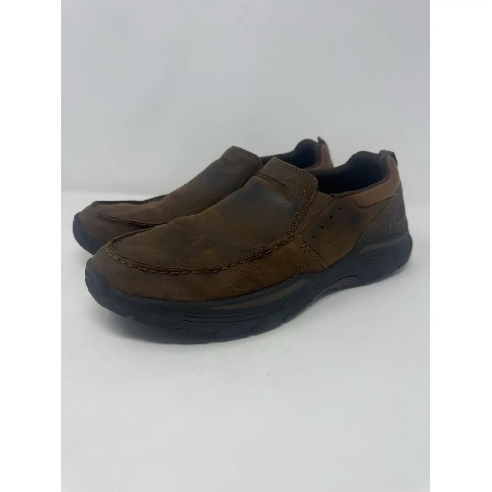 Skechers Mens Expended Seveno Shoes Sz 12 Brown Leather Slip On Casual Loafers